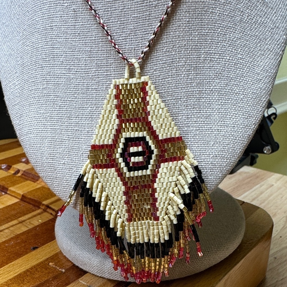 Handcrafted Beaded Necklace with Fringe 2/$22